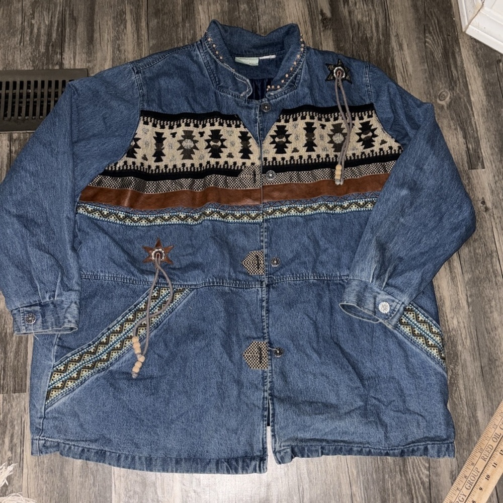 Vintage  90s 220 Hickory Southwestern Denim Coat woman’s oversized large - Picture 2 of 7